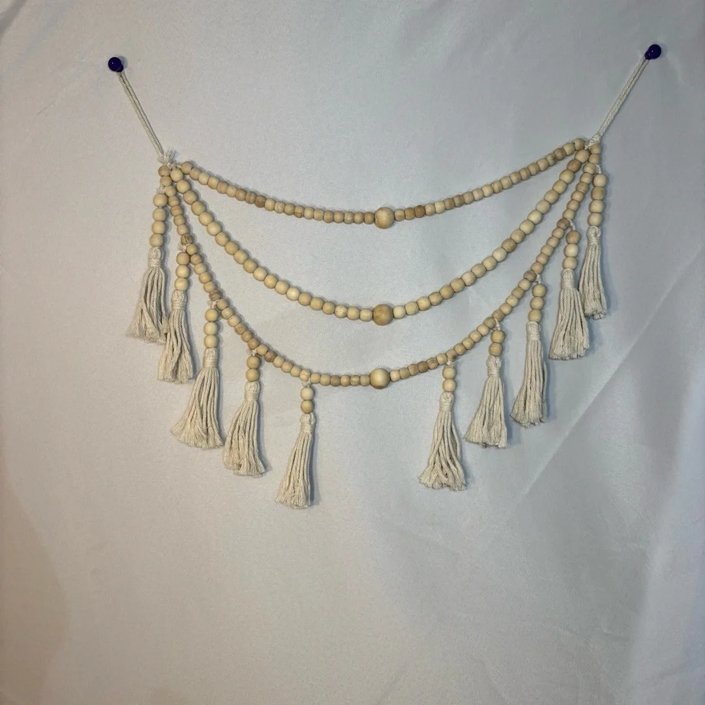 Natural Beaded Tassel Wall Hanging Boho Farmhouse